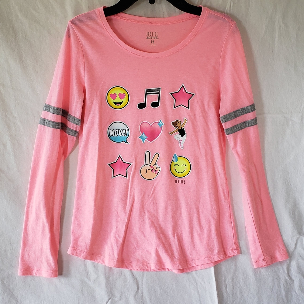 Justice Girls' Pink Emoji Graphic Long Sleeve Tee